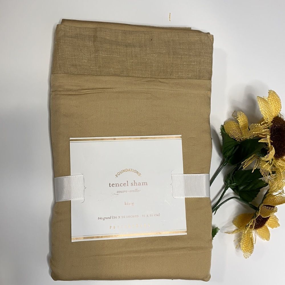 Pottery Barn Foundations Tercel & Linen King Sham 36x20 Camel NWT